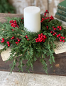 Trailing Red Berry Cedar Candle Ring