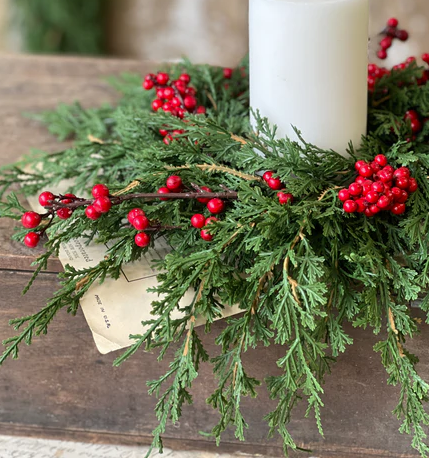 Trailing Red Berry Cedar Candle Ring