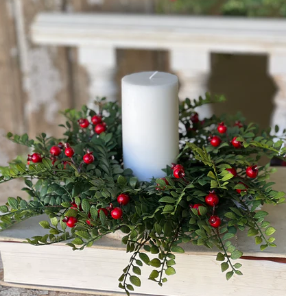 Red Berry Button Leaf Candle Ring