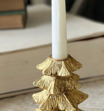 Gilded Fir Tree Taper Candle Holder (2-Sizes)