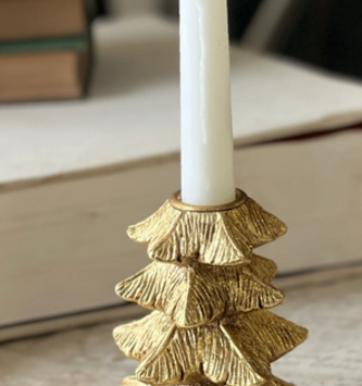 Gilded Fir Tree Taper Candle Holder (2-Sizes)
