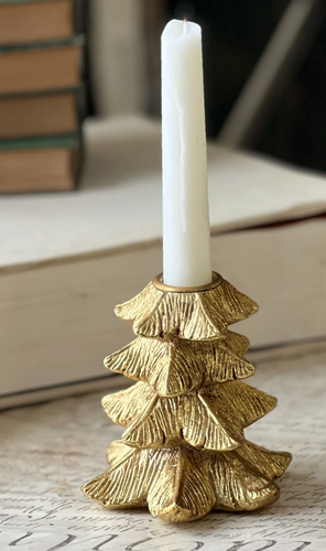 Gilded Fir Tree Taper Candle Holder (2-Sizes)