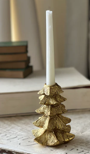 Gilded Fir Tree Taper Candle Holder (2-Sizes)