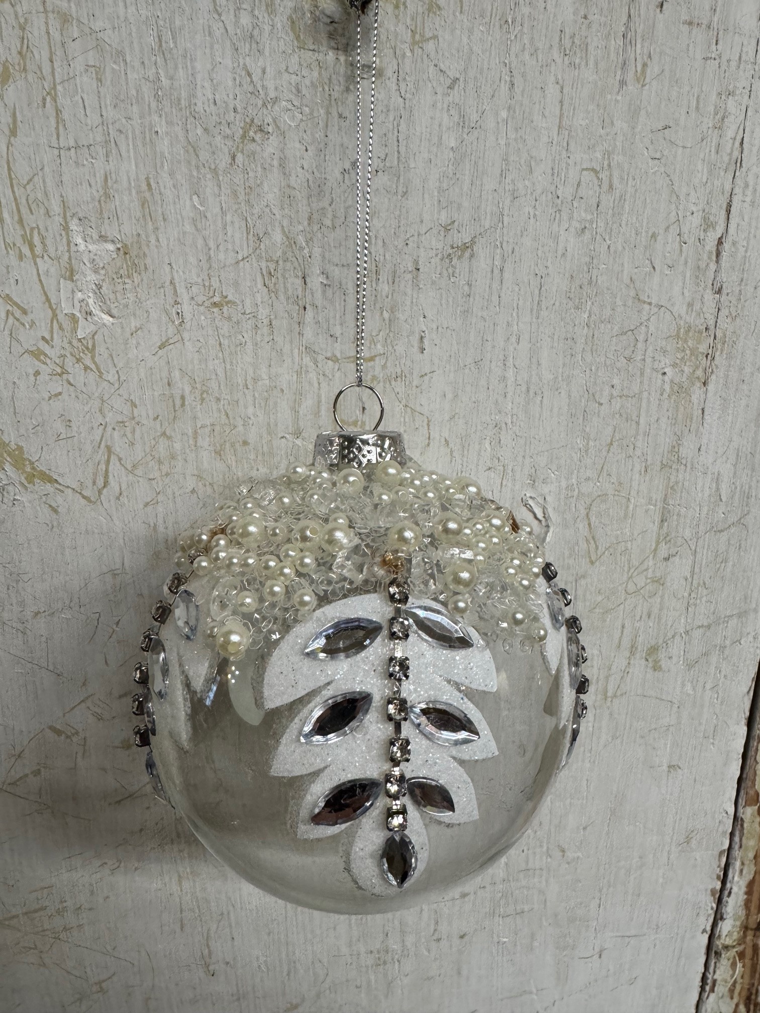 Glass Jeweled Pearl Leaf Ornament (2-Styles)