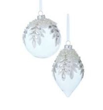 Glass Jeweled Pearl Leaf Ornament (2-Styles)