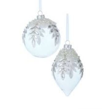 Glass Jeweled Pearl Leaf Ornament (2-Styles)