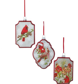 5" Glass Frame Cardinal Ornament (3-Styles)