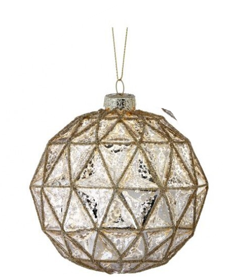 Mercury Glass Gold Geo Ball Ornament (2-Styles)