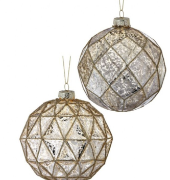 Mercury Glass Gold Geo Ball Ornament (2-Styles)