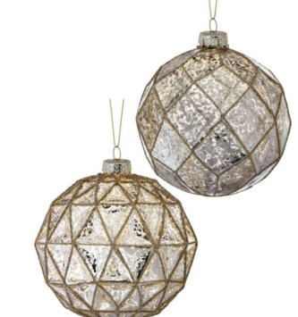 Mercury Glass Gold Geo Ball Ornament (2-Styles)