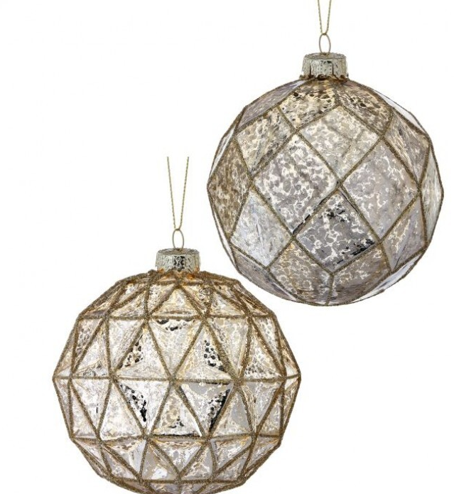 Mercury Glass Gold Geo Ball Ornament (2-Styles)