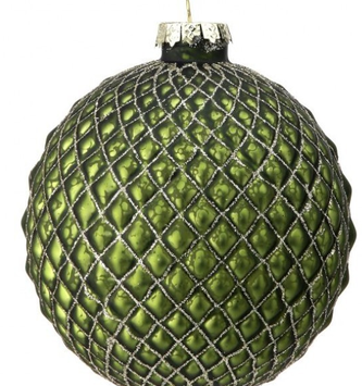 4" Green Glass Dimensional Round Ornament
