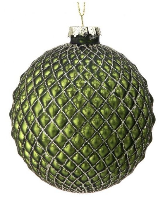 4" Green Glass Dimensional Round Ornament