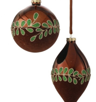 Brown Glass Round Beaded Leaf Ornament (2-Styles)