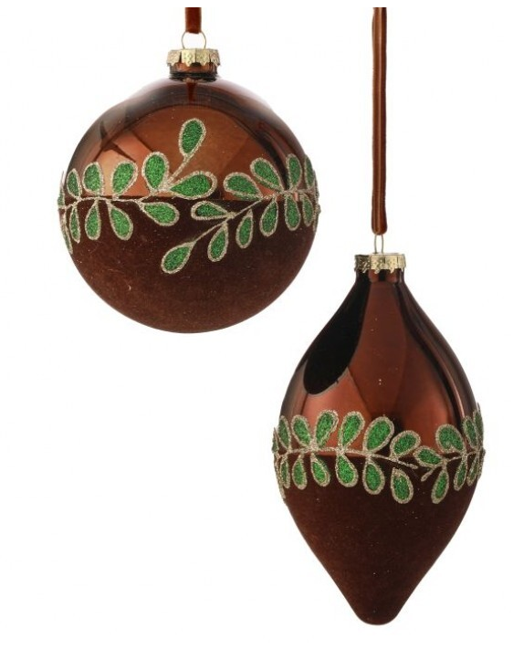 Brown Glass Round Beaded Leaf Ornament (2-Styles)
