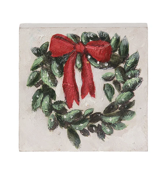 Handpainted Wreath Block Art