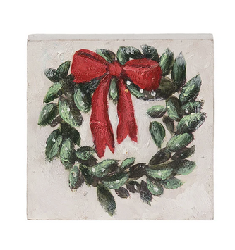 Handpainted Wreath Block Art