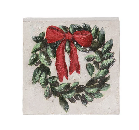Handpainted Wreath Block Art