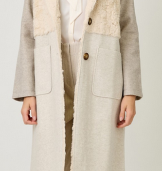 Mystree Fleece Block Long Overcoat Trench By: Mystree Mystree Fleece Block Long Overcoat Trench By: Mystree
