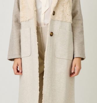 Mystree Fleece Block Long Overcoat Trench By: Mystree