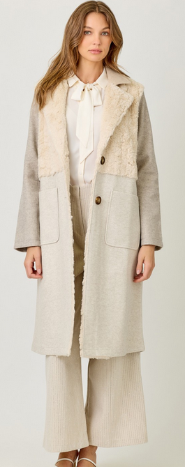 Mystree Fleece Block Long Overcoat Trench By: Mystree