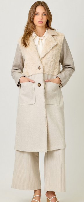 Mystree Fleece Block Long Overcoat Trench By: Mystree