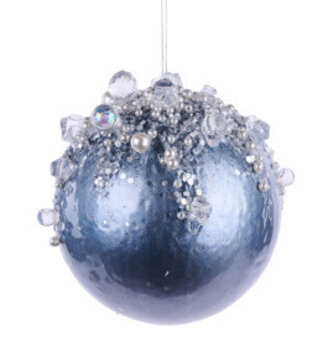 4.5" Blue Jeweled Ball Ornament