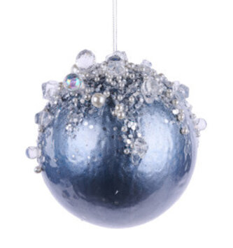 4.5" Blue Jeweled Ball Ornament