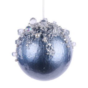 4.5" Blue Jeweled Ball Ornament