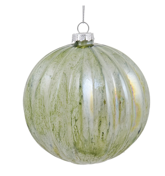 Glass Sage Fluted Ball Ornament