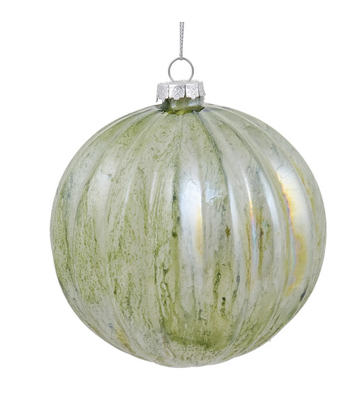 Glass Sage Fluted Ball Ornament
