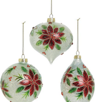 Mercury Glass Poinsettia Ornament (3-Styles)