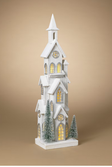 Battery Operated Winter White Church (3-Sizes)