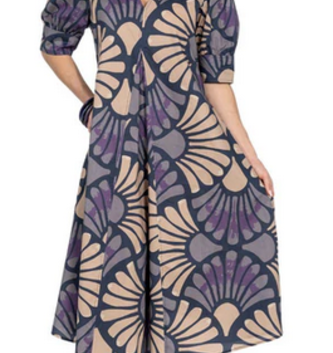 Pointed Collar Navy + Tan Dress