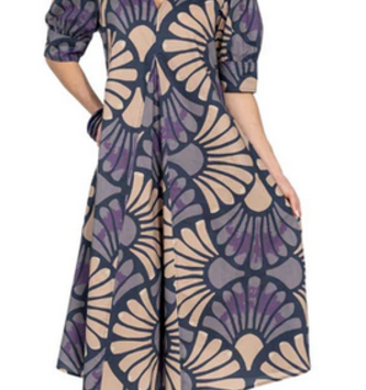 Pointed Collar Navy + Tan Dress