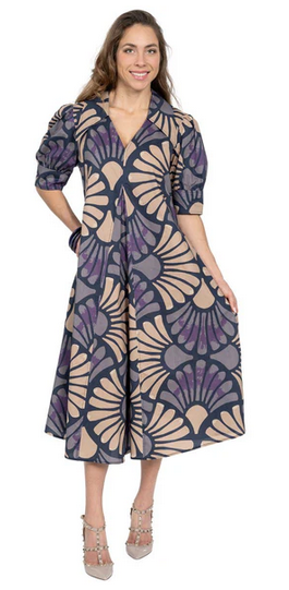 Pointed Collar Navy + Tan Dress