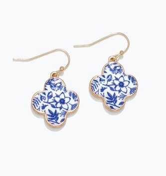Blue & White Clover Earrings