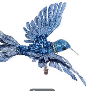 Blue Metallic Clip on Hummingbird