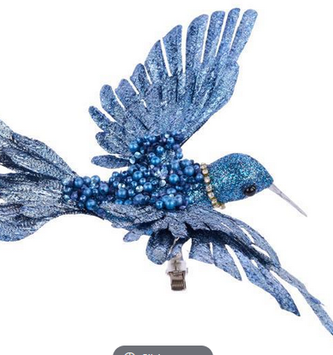 Blue Metallic Clip on Hummingbird
