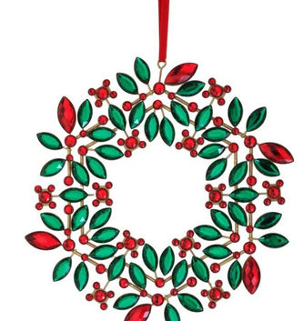 9.5" Jeweled Holly Wreath Ornament