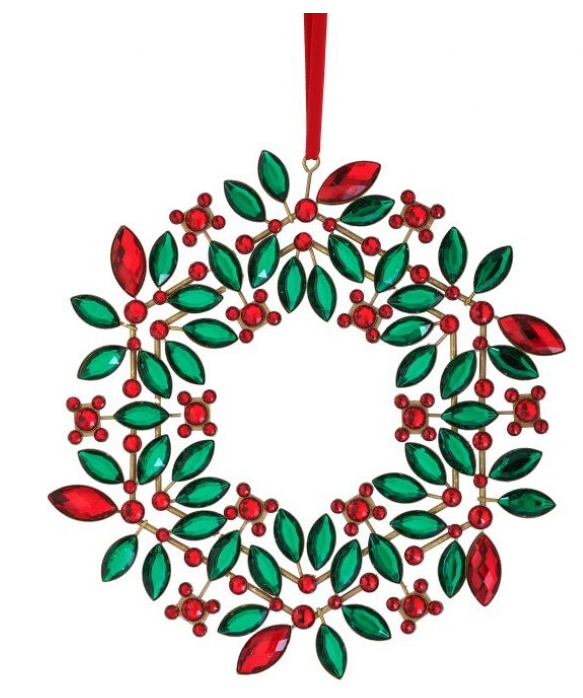 9.5" Jeweled Holly Wreath Ornament