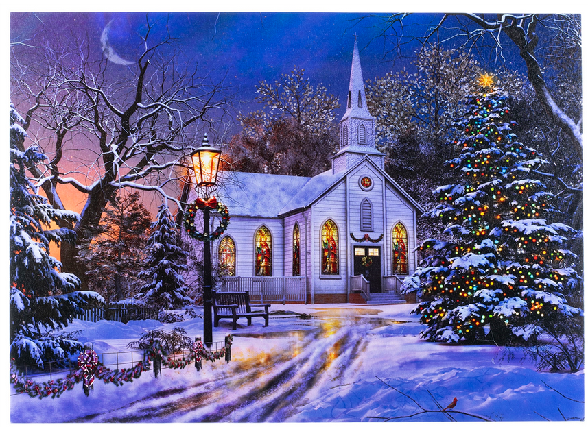 XL LED Christmas Church Canvas