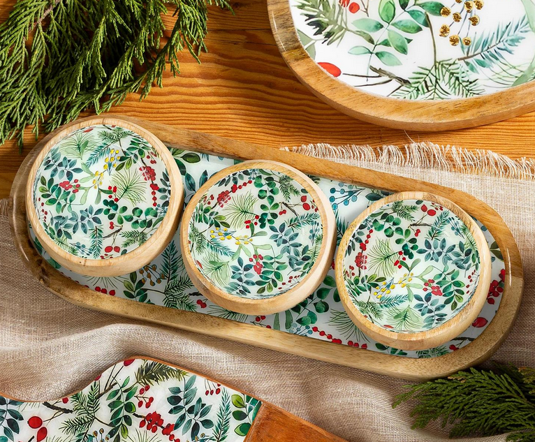 Festive Foliage Tray w/ 3 Serving Bowls