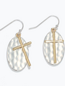Hammered Two Tone w/ Cross Earrings