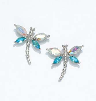 Clear Crystal & Aqua Dragonfly Earrings
