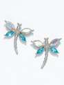 Clear Crystal & Aqua Dragonfly Earrings