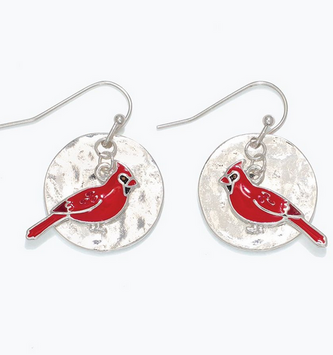 Hammered w/ Cardinals Earrings