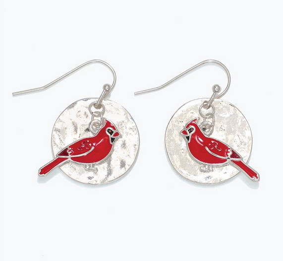 Hammered w/ Cardinals Earrings