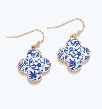 Blue & White Clover Earrings