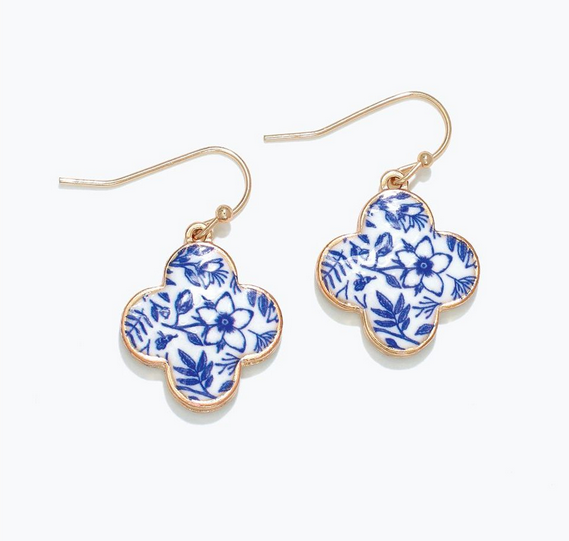 Blue & White Clover Earrings